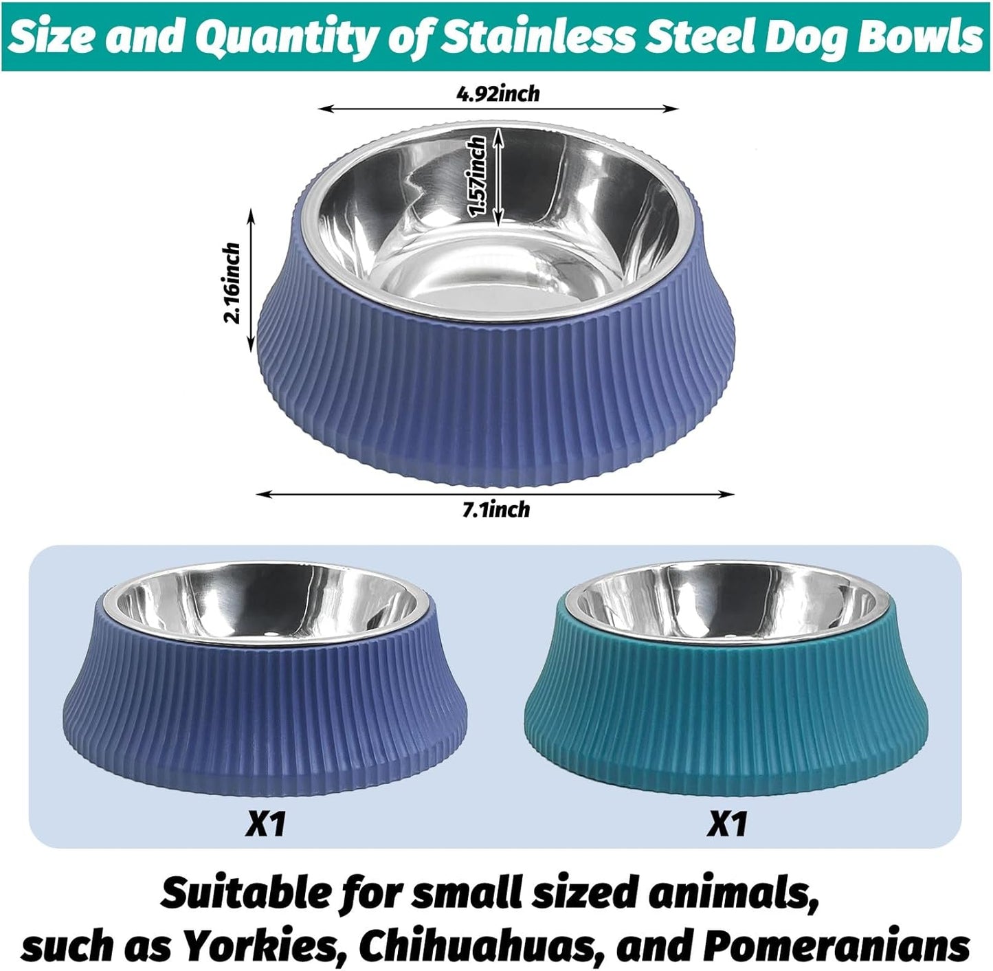 kathson 2PCS Stainless Steel Dog Bowls Set Removable no tip Puppy Food and Water Feeder Bowl Basic Metal Small Dog Bowls for Dogs Cats Rabbit Guinea Pigs Ferret