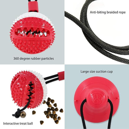 Dog Toys, Dog Chew Toys for Aggressive chewers,Rope with Suction Cup for Puppy Training Treats Teething for Boredom, Small Dog Puzzle Toy Treat Food Dispensing Ball (red)