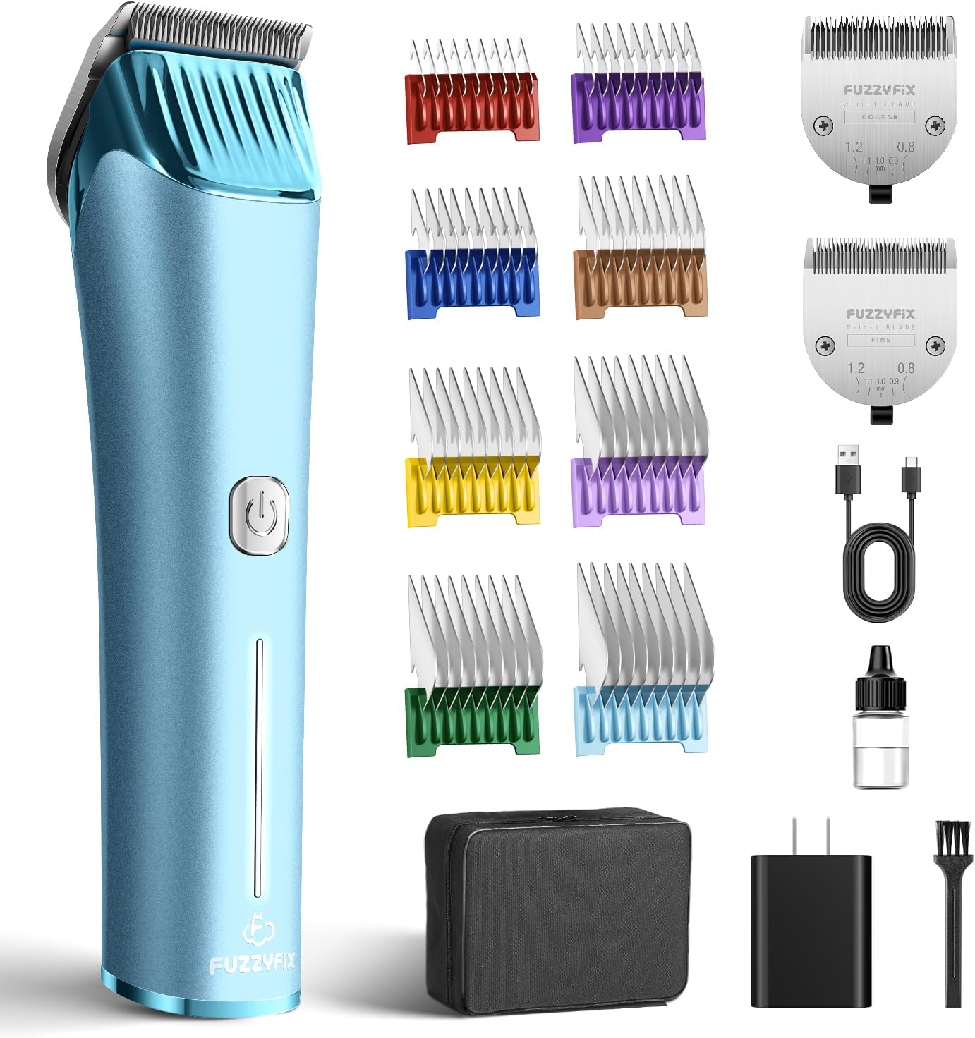 Professional Dog Grooming Clipper with Replacement Blade, 5-in-1 Adjustable Blade Cordless Pet Grooming Kit 2 Speed Trimmer Hair Shaver with Detachable Metal Combs Nova for Animal Horse