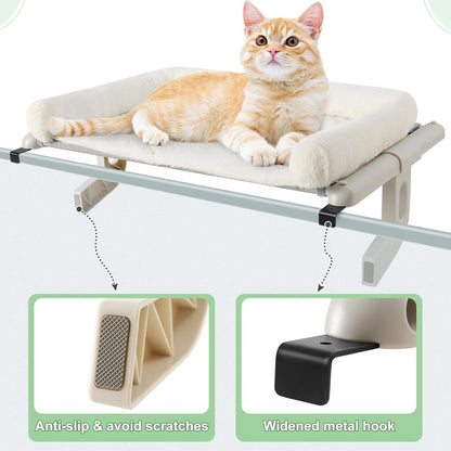 Sunhoo Cat Window Perch Hammock Sturdy Windowsill Bed Seat for Large Cats No Drilling No Suction Adjustable Kitty Shelf with Washable Cover Easy Assembly Holds up to 40 lbs 22.05 * 15 in (White, S)
