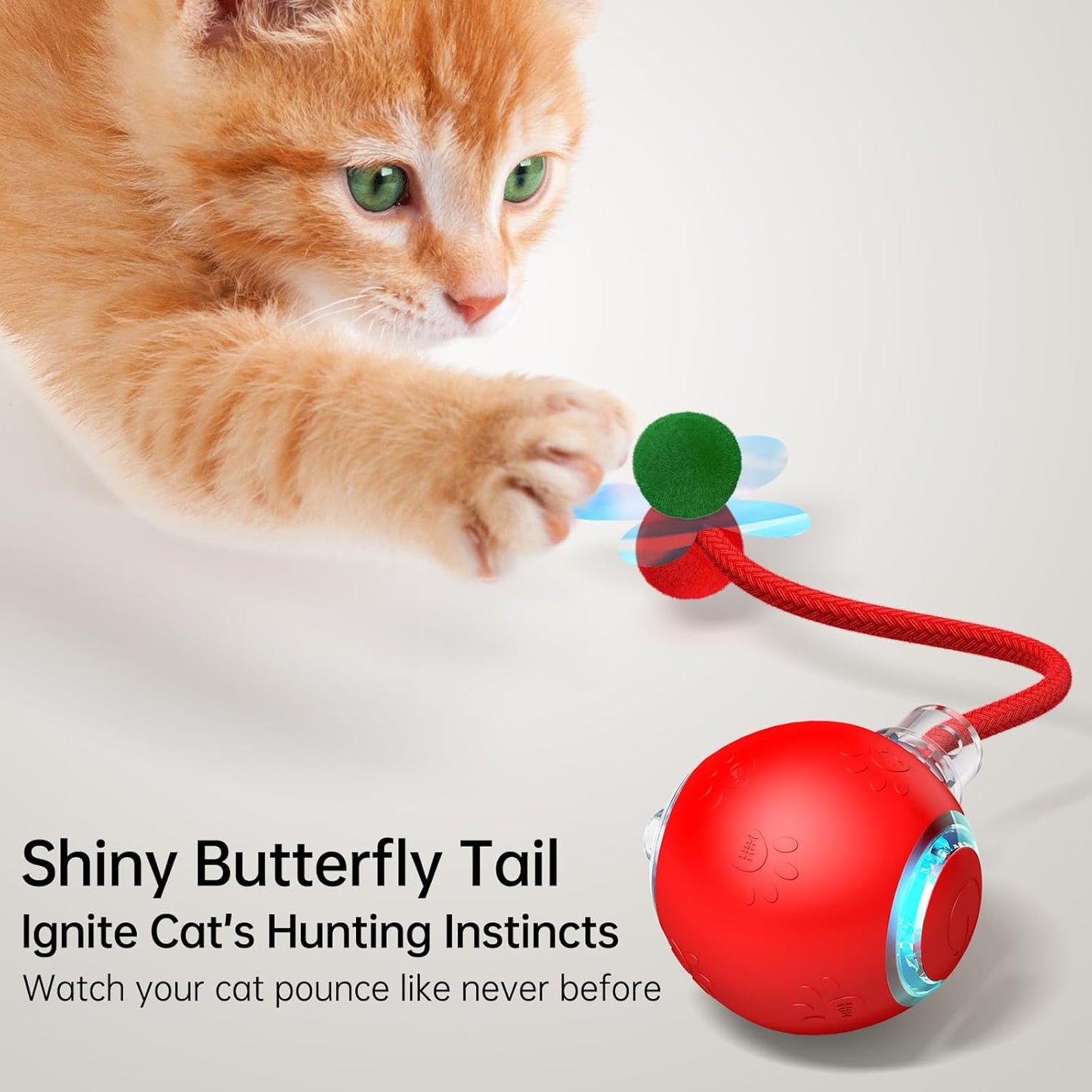 Interactive Cat Ball Toy - 2025 Smart Rolling Cat Toy with Shiny Tail, Motion Activated Boredom Relief for Indoor Cats, USB Rechargeable & Obstacle Avoidance