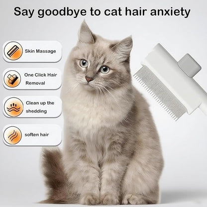 Pet Grooming Combo - Flea Comb(Dense Teeth) and Pet Hair Removal Comb(Long & Short Stainless Steel Teeth) with Release Button for Grooming Massaging and Cleaning Remove Fleas on Cat and Dog