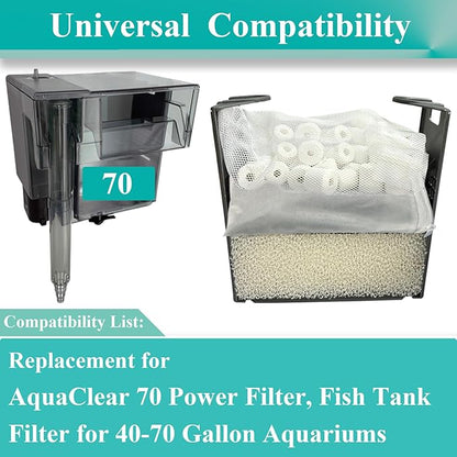 4 Set Three-Stage Filters Media Maintenance Kit Replacement for AquaClear 70 Power Filter, Fish Tank Filter for 40-to-70 Gallon Aquariums