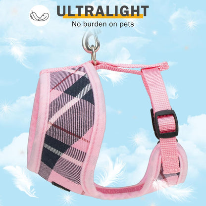 SCENEREAL Puppy Dog Harness with Leash Set for Small Medium Sized Dogs, Soft Mesh Step in Pet Harnesses and Leash, No Chock Plaid Adjustable No Pull Vest for Dogs Cats, Chihuahua,Bulldog (Pink S)