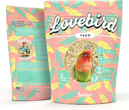 Mycelium Lovebird Feed (5 LB Bag) | Organic, Clean Seed Blend for Lovebirds & Small Parrots | Supports Skin & Feather Health | Non‑GMO, Shell-Free Nutrition | USA Made