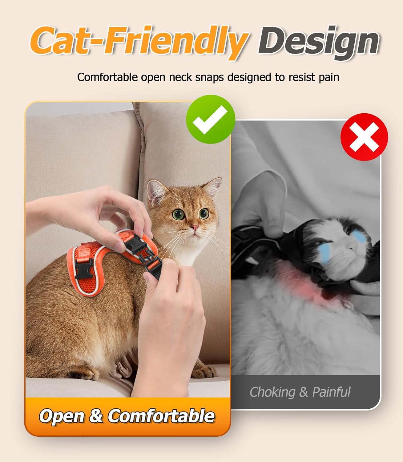 Halypet Cat Harness and Leash Set [MAX Safety 4th-Gen Upgrade] Escape Proof Adjustable Cat Leash Comfortable Soft Vest Easy to Wear Kitten Harness with Reflective Strip for Cats Walking, M Orange