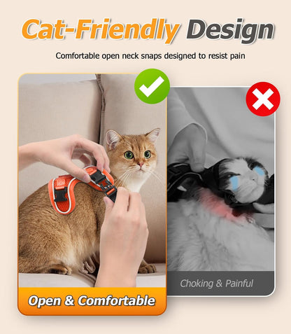 Halypet Cat Harness and Leash Set [MAX Safety 4th-Gen Upgrade] Escape Proof Adjustable Cat Leash Comfortable Soft Vest Easy to Wear Kitten Harness with Reflective Strip for Cats Walking, M Orange