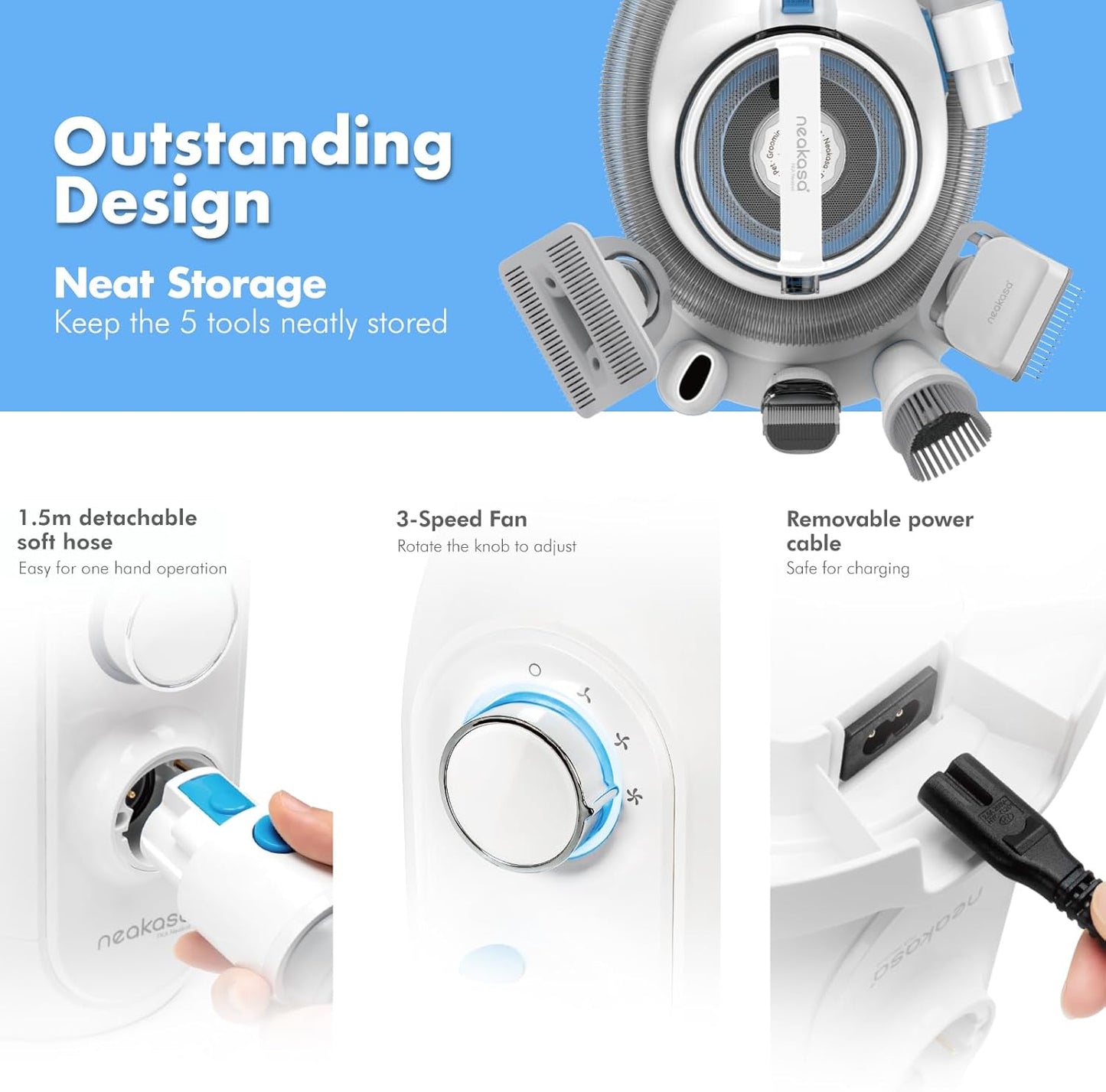 Neakasa P2 Pro Dog Cat Grooming Brush, Strong Vacuum Suction, 2L Large Capacity, Clippers Professional, Dog Grooming Kit for Thick Short Long Hair, Silent