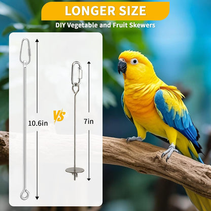 3 Pcs Bird Food Holder for Cage, Parrot Food Treat Skewer Hanging Fruit Vegetable, Stainless Steel Bird Foraging Toy for Cockatiel Parakeet Budgie Macaw Small Animals Feeder -Silvery, 3 Pcs