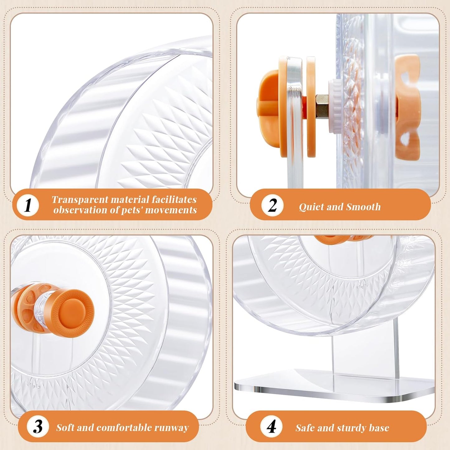 2 Pcs 9 Inch Transparent Adjustable Silent Hamster Exercise Wheels and Hamster Water Bottle Set Guinea Pig Running Wheels with Stand Water Dispenser Stand Holder for Guinea Small Animal