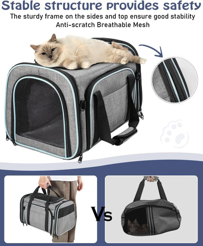 Siivton Cat Carrier,4 Sided Expandable Pet Carrier for Travel,Collapsible Soft-Sided Carriers with Removable Fleece Pad and Shoulder Straps,Airline Approved(17.5"x 11"x 11")