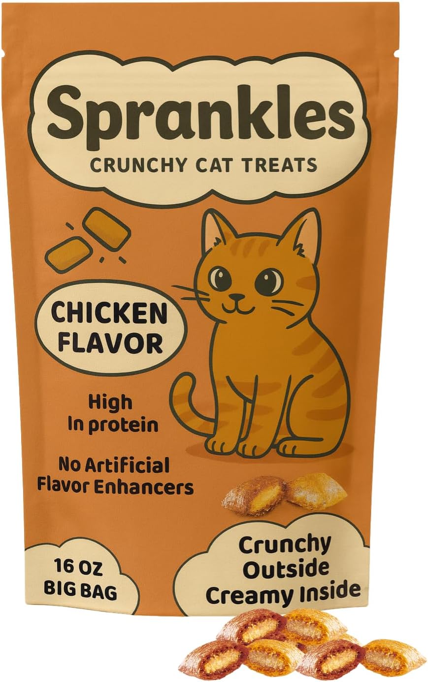 Crunchy Cat Treats – Dual‐Texture Crunch & Creamy Soft Feline Snack Bites for All Life Stages, Great for Training Treat Value Bags (1 Pound, Chicken)