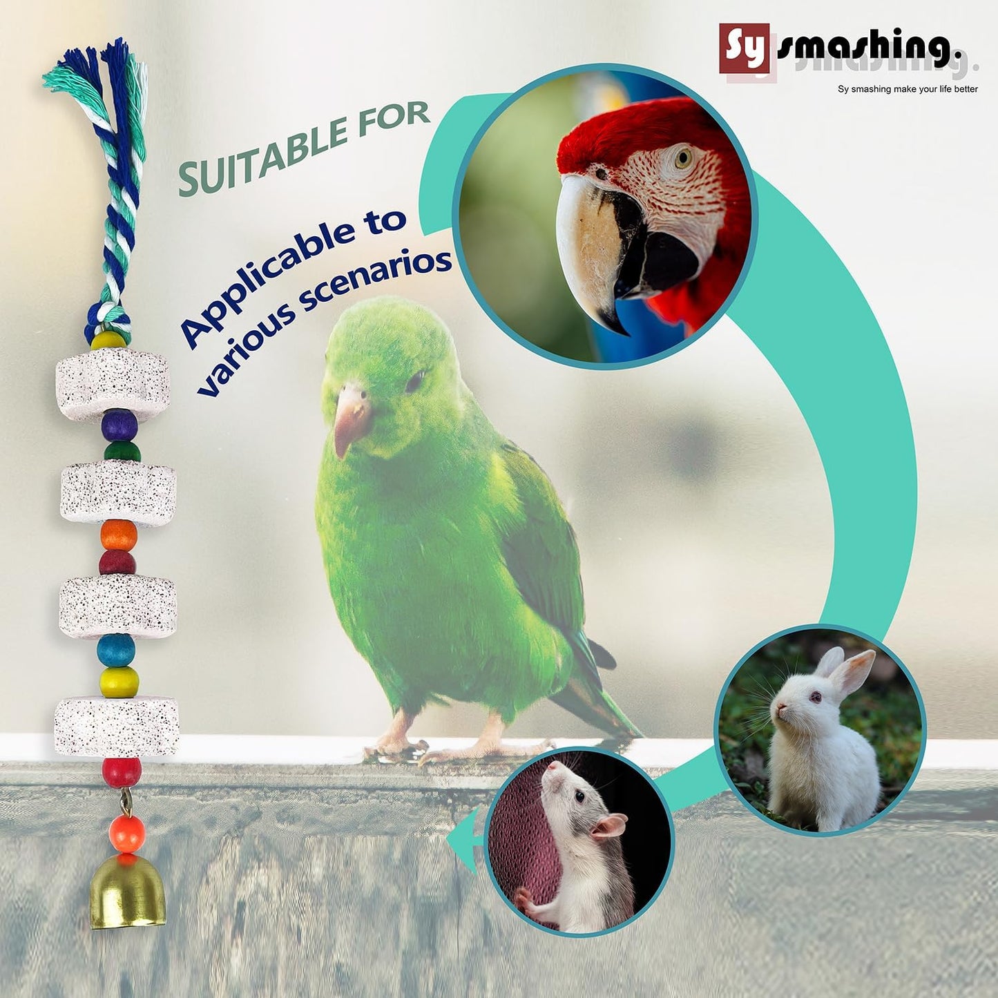 Parrot Chewing Toy with Bell - Bird & Parakeet Beak Grinding Stone - 3 Pack