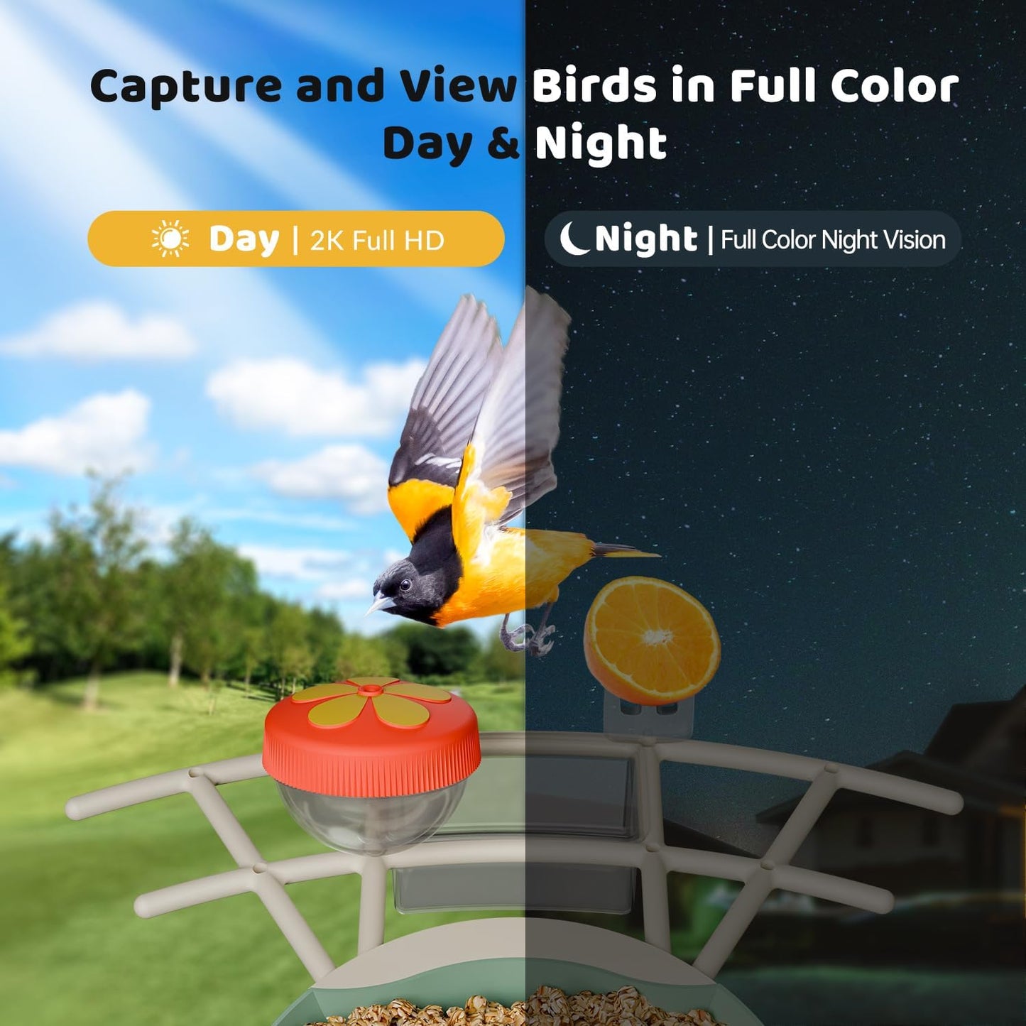 Bird Feeder with Camera Solar Powered, Smart Bird Feeder with AI Identify, 2K HD Live View and Instant Notification, Ideal Gift for Bird Lover(with 32G Card)