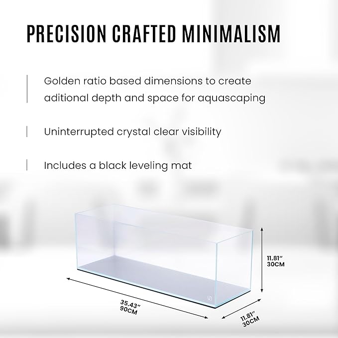 UNS Ultra Clear Rimless Tank - 21.3GAL | 81L - 35.43x11.81x11.81 | 90x30x30 CM, 8mm Glass Thickness, Leveling Mat Included - Low Iron, High Clarity Fish Tank w/ 45° Mitered Edge - [90L]