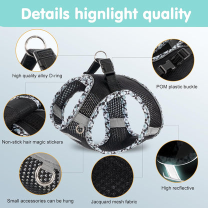 Dog Harness & Leash Set - No Pull Soft Breathable Small Dog Harness, Adjustable Reflective Step-in Vest for Puppy, Kitten, Cats