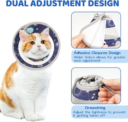 Breathable Air Mesh Cat Cone Collar Soft to Stop Licking, Adjustable, Foldable Lightweight Kitten Cones After Surgery Recovery for Cats & Kittens (Star Blue,S)