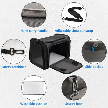 kathson Cat Carrier, Dog Carrier Pet Carriers Airline Approved Portable Collapsible Hand Bag Soft-Sided Dog Travel Carrier Bag for Puppy Kitten Small Dogs Up to 15 Lbs (Black)