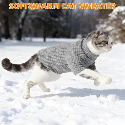 KOOLTAIL Cat Sweater for Sphynx - Soft Fleece Sweaters for Cats Only, Elastic Pet Clothes with Sleeves, Thick Winter Warm Cold Weather Apparel for Hairless Cat, Puppy Pajamas for Small Dogs, Grey L