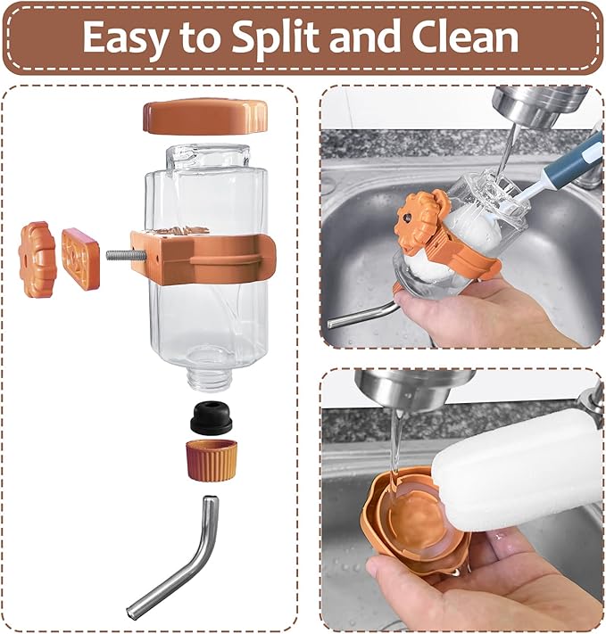 LOS ANDES 5.2oz Hamster Water Bottle No-Drip Mice Water Dispenser Leak-Proof Water Feeder for Gerbils/Sugar Gliders/Rat, Small Pets Cage Water Bottles, 155ml, Orange