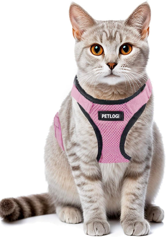 Cat Harness Escape Proof with Leash for Walking, Travel Vest Soft Chest Support, Adjustable Size, Escape Proof Soft Adjustable Vest Harnesses, Breathable, Kittens, Small Dogs (美/背縄/粉2/XS)