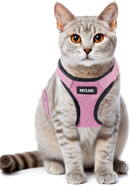 Cat Harness Escape Proof with Leash for Walking, Travel Vest Soft Chest Support, Adjustable Size, Escape Proof Soft Adjustable Vest Harnesses, Breathable, Kittens, Small Dogs (美/背縄/粉1/XS)