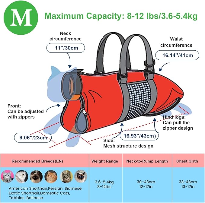 Cinf Cat Nail Clipping Cleaning Grooming Restraint Bag No Scratching Biting for Bathing Nail Trimming Injecting Examining(Pure Red,M)