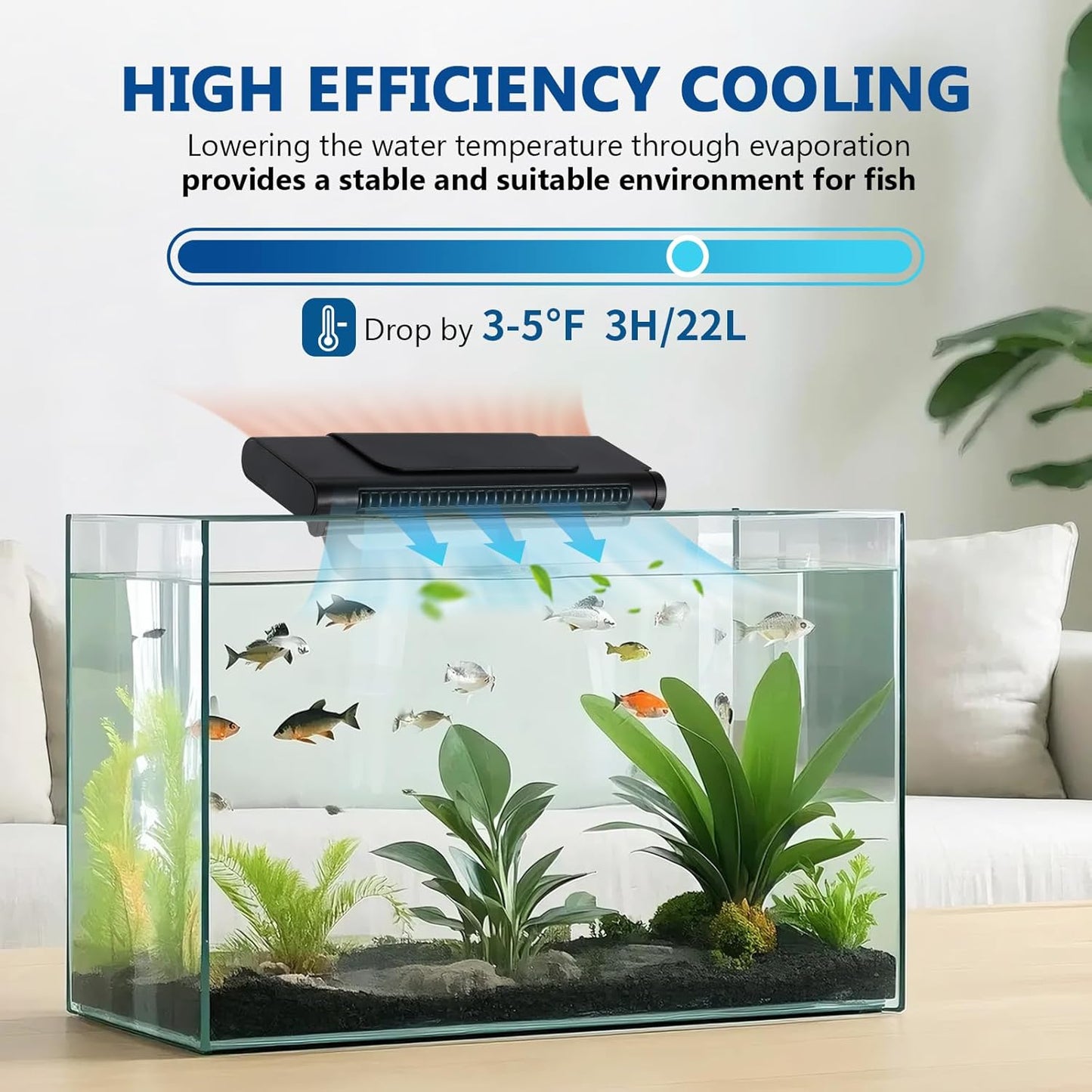 BAOSHISHAN Aquarium Chiller Fan, Powerful Fish Tank Cooler with Light, Adjustable Wind Speed & Brightness, Super Quite Fan for Axolotl Coral Fish Tank