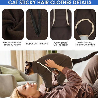 Coffee XXL Cat Recovery Pajamas - Long Sleeve, Prevents Hair Loss, Ideal for Post-Surgery Female Cats
