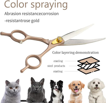 7.5‘’ Professional Dog Grooming Scissors Kit Rose Gold Stainless Steel Dog Scissors for Grooming 6 in 1 Grooming Shears Set for Dogs Cat Pet