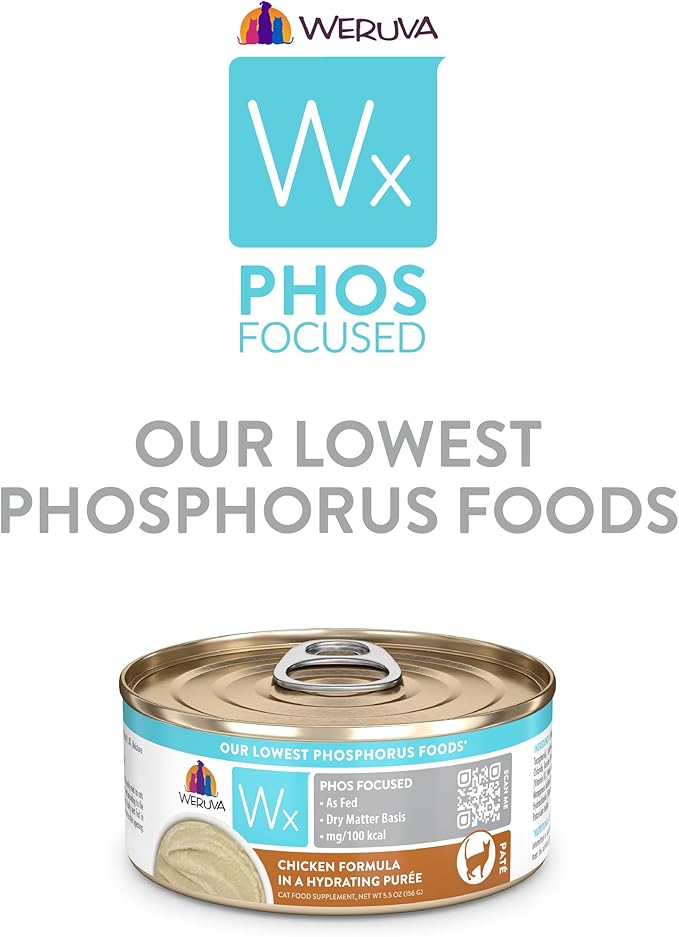 Weruva Wx Phos Focused Chicken Formula in a Hydrating Puree 5.5oz Can, Pack of 8