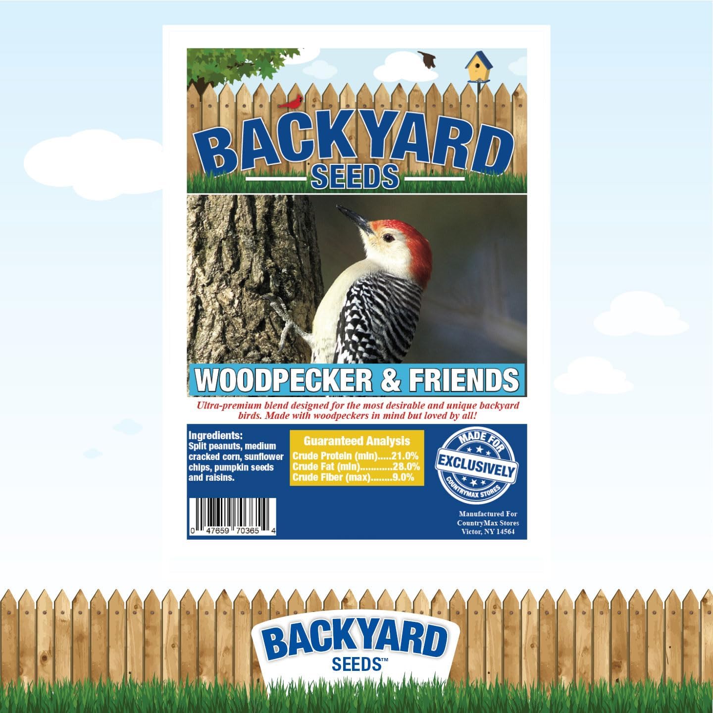 CountryMax Backyard Seeds Woodpecker No Waste Mix Shelled Peanuts Mixed Bird Seed with Sunflower Chips, Pumpkins, Raisins (20 Pounds)
