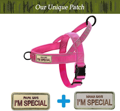 No Pull Dog Harness Pink for Small Medium Large Sized Dog, Reflective Escape Proof Adjustable Dog Harnesses with 2 Patch, XL