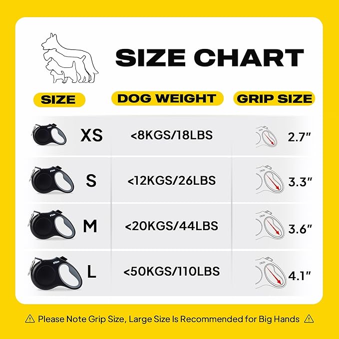 Fida Retractable Dog Leash X-Small Breed, 10 ft Durable Pet Walking Leash for Extra Small Dogs/Cats/Small Animals up to 18 lbs, 360° Tangle Free, Black