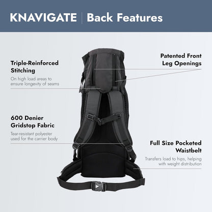 K9 Sport Sack Knavigate - Large, Midnight Black - Ideal for Dogs with 20-22” Back Length - Adjustable, Backpack-Style Carrier with Internal Frame & Padded Hip Belt