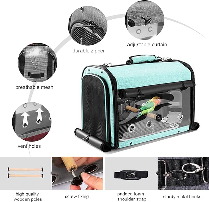 Sanmoncare Bird Carrier Bag Cockatiel Travel Cage with Stand, Lightweight Travel Carrier for Small Bird, Portable Parrot Travel Bag, Pet Transparent Travel Backpack