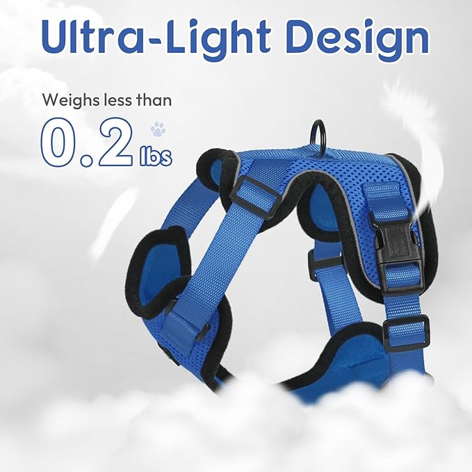 Dooradar Cat Harness and Leash Set, Escape Proof Safe Adjustable Kitten Vest Harnesses for Walking, Easy Control Soft Breathable Mesh Jacket with Reflective Strips for Cats, Blue, S