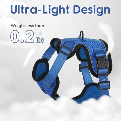 Dooradar Cat Harness and Leash Set, Escape Proof Safe Adjustable Kitten Vest Harnesses for Walking, Easy Control Soft Breathable Mesh Jacket with Reflective Strips for Cats, Blue, M