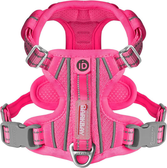 BARKBAY Dog Harness No Pull with ID Tag Pocket - Heavy Duty, Reflective, Easy Control for Large Dogs(Pink,M)