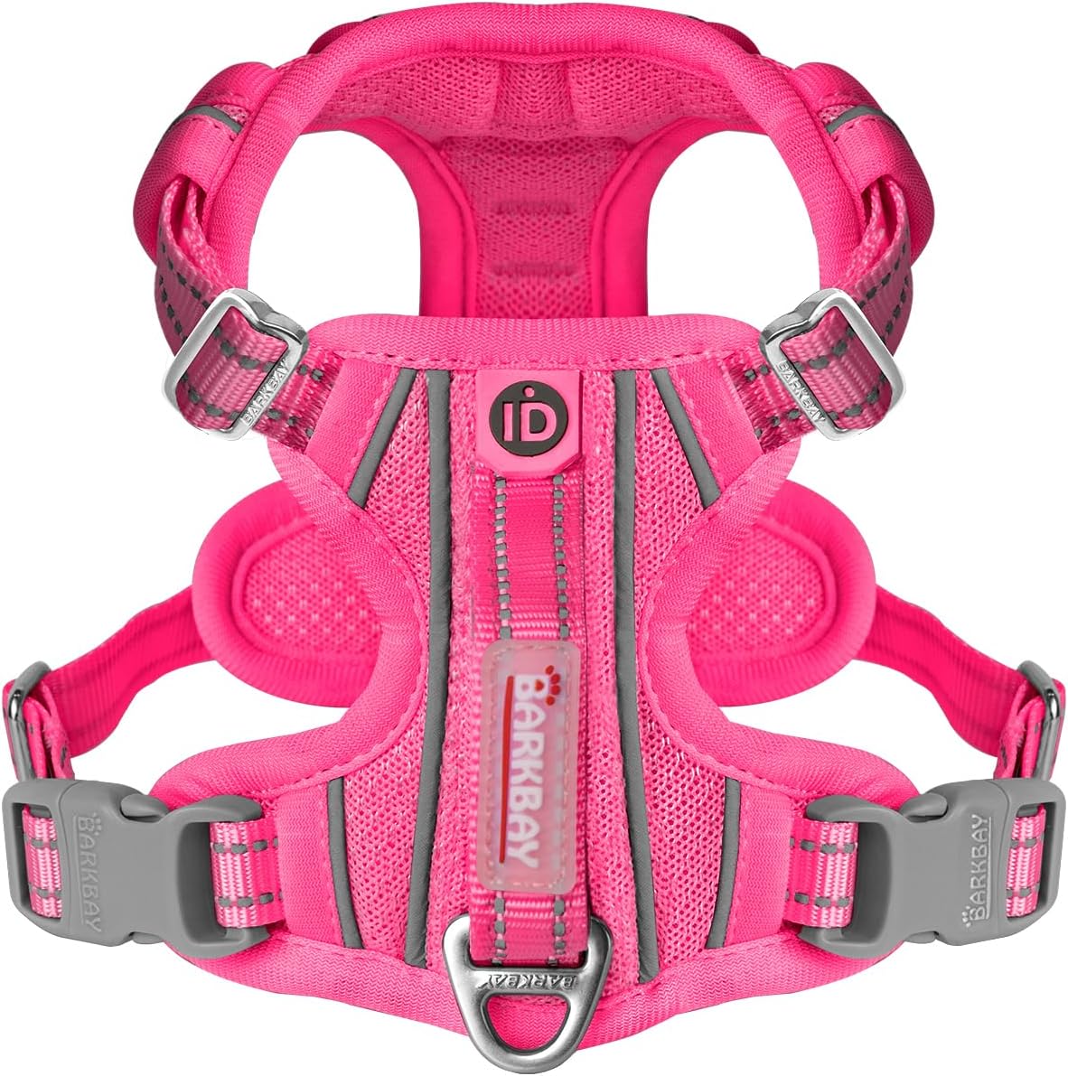 BARKBAY Dog Harness No Pull with ID Tag Pocket - Heavy Duty, Reflective, Easy Control for Large Dogs(Pink,S)