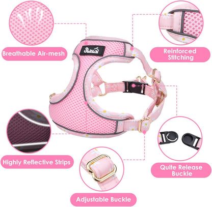 SlowTon Small Dog Harness - No Pull Dog Harness and Leash Set, Soft Mesh Lightweight Puppy Vest Harnesses, Adjustable Pet Harnesses for XXS XS Small Medium Easy Walk Hiking (Pink, M)