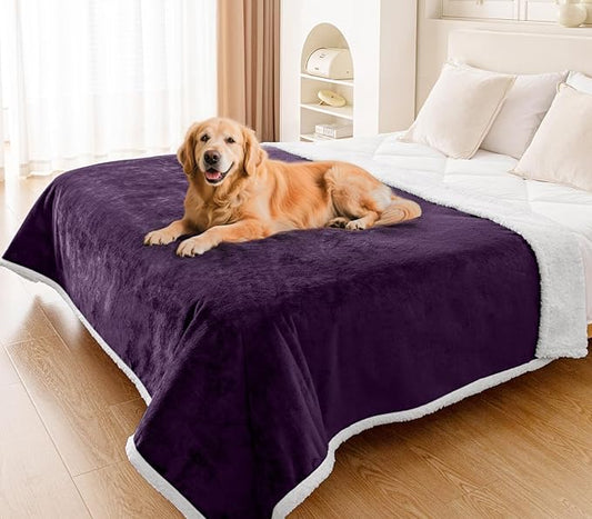 Smiry Waterproof Blanket Throw for Large Dogs, Soft Reversible Dog Blanket for Sofa Couch Bed, Washable Leakproof Sherpa Fleece Furniture Couch Cover Protector(60"x80", Dark Purple/White)