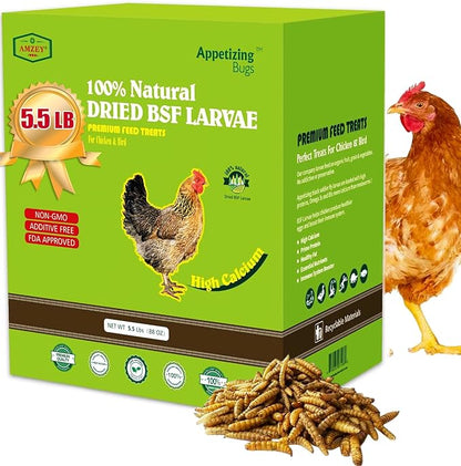 5.5 LBS Dried Black Soldier Fly Larva/Dried Mealworms - 100% Natural BSF Larvae - 85XMore Calcium Than Mealworms - High Calcium Treats for Chickens, Birds, Reptiles, Hedgehog, Geckos, Turtles- 5.5 LBS