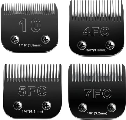 10 Blades Dog Grooming Blades Compatible with Andis/Oster A5/Wahl KM-10 Series Dog Clippers,Detachable Clipper Replacement Blade(4PCS-#10+4FC+5FC+7FC)