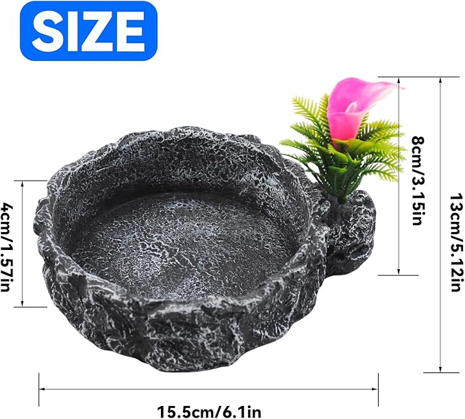 Reptile Food Dish,Rock Reptile Terrariums Water Dish, Water and Food Bowls Lizard Water Bowl for Leopard Gecko, Tree Frog, Snake, Crested Gecko, Frog
