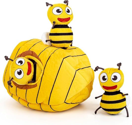 Hollypet Hide and Seek Squeaky Dog Toy, Designed Interactive Puzzle Plush Stuffed Puppy Toys, Bees