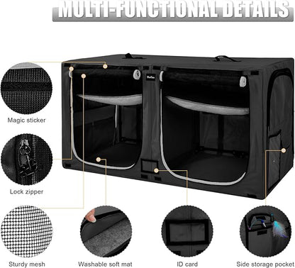 Huge Sapce Double Compartment Cat Travel Carrier with Litter Box & Homack | Cat Show Kennel Cage Crate with Mat & Water Bottle