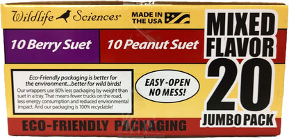 Wildlife Sciences Suet Cake Jumbo Mixed (Pack of 20) | 10 Peanut & 10 Berry 10.5 oz. Suet Cakes for Wild Birds