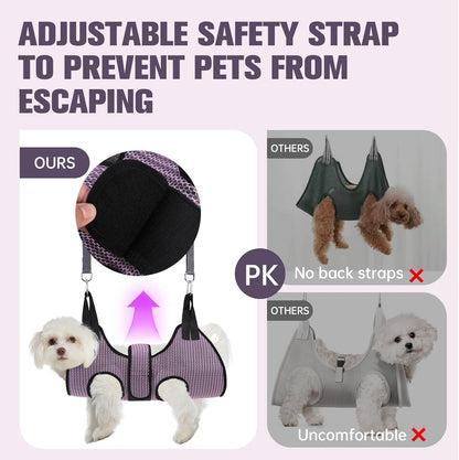 PAWCHIE Dog Grooming Hammock Harness for Dogs & Cats with Pet Nail Clipper Trimmer- Breathable Cat Hanger Sling for Trimming Clipping Nails-Dog Hammock Restraint Bag for Small Medium Large Dog, Pink S