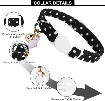 Unique style paws 2 Pack Kitten Collar Breakaway with Bell & Pendant, Adjustable Safety Cat Cotton Collars for Girl Boy Cats and Small Pets